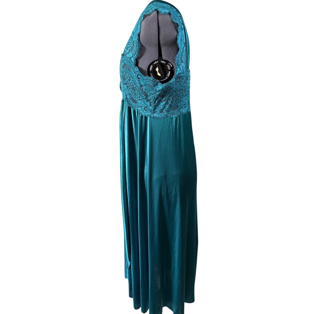 Vintage Corna Teal Satin Lace Nightgown Negligee XXXL 3X - Picture 4 of 9